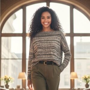 Madewell Thread-mix Striped Boatneck Sweater, Black/White Marled, Size XS‎